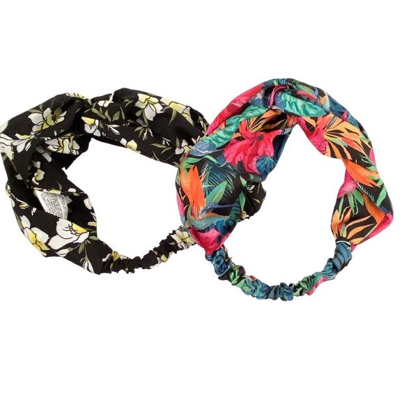 Forever 21 Floral Pink Black Silk Hair Bands - Picture 5 of 6